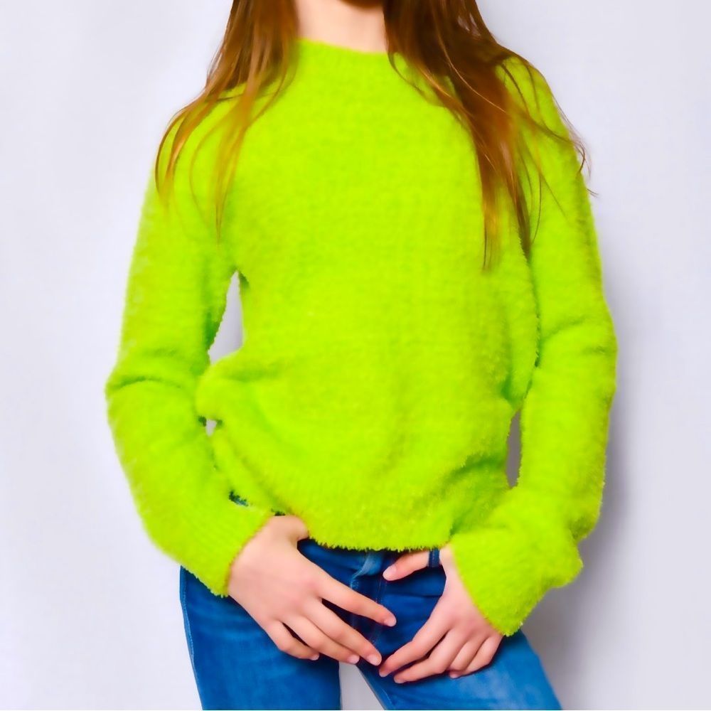 Polo by Ralph Lauren Neon Green Scottish Shetland Wool Crewneck Sweater Size L